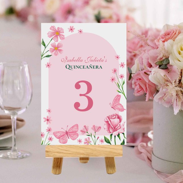 Numeração De Mesa Blush Pink Floral Mis Quince Años Quinceañera (Blush Pink Floral Mis Quince Años Quinceañera Table Number)