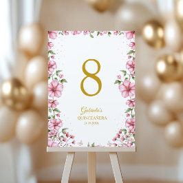 Numeração De Mesa Blush Pink Golden Floral Quinceañera 