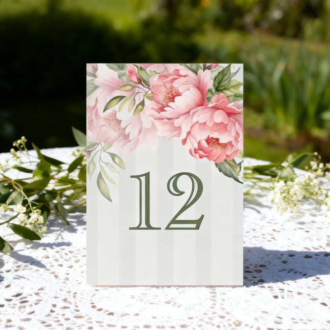 Numeração De Mesa Blush Pink Peony Wedding | Sage Green Elegant (Criador carregado)