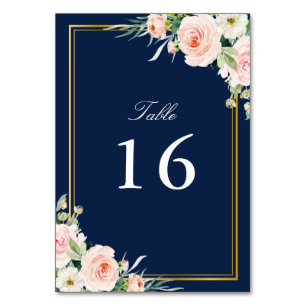 Numeração De Mesa blush watercolor, quadro de ouro floral casamento