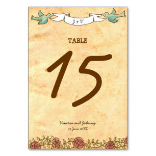 Numeração De Mesa Boêmia, Rosas, Pássaros e Casamento de Banner