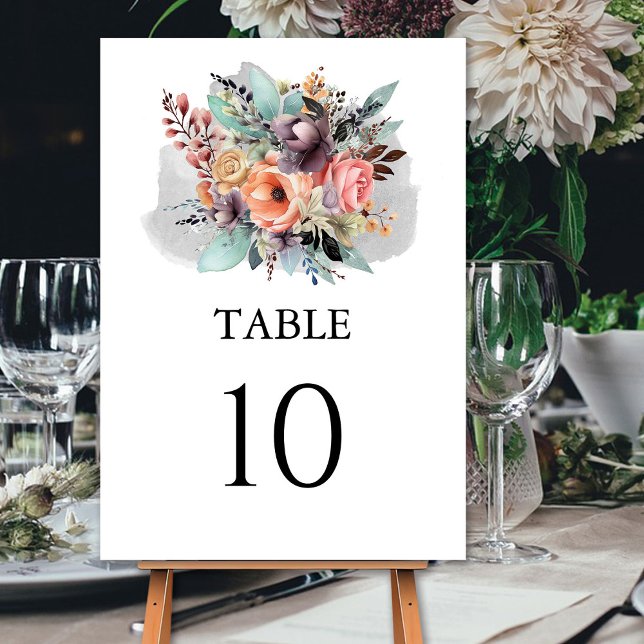 Numeração De Mesa Bohemian Floral Buquê Watercolor (Criador carregado)