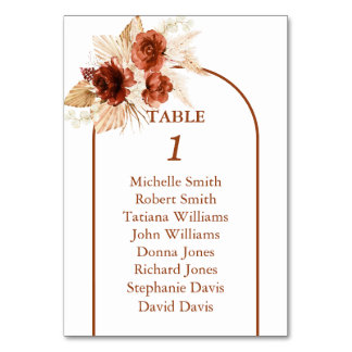 Numeração De Mesa Boho Arch Pampas Grass Floral Terracotta Casamento