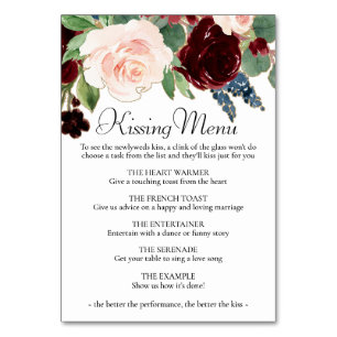 Numeração De Mesa Boho Bloom Menu Burgundy e Marinho Blue Kissing