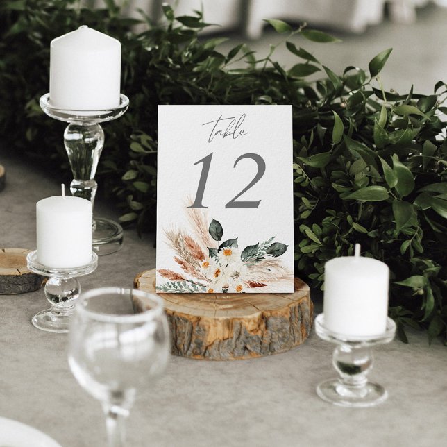 Numeração De Mesa Boho Bohemian Pampas & Beige Floral Table Number (Criador carregado)