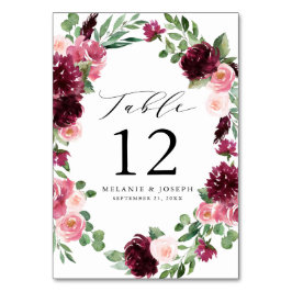 Numeração De Mesa Boho Burgundy & Blush Watercolor Casamento Floral