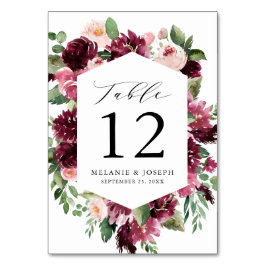 Numeração De Mesa Boho Burgundy & Blush Watercolor Casamento Floral