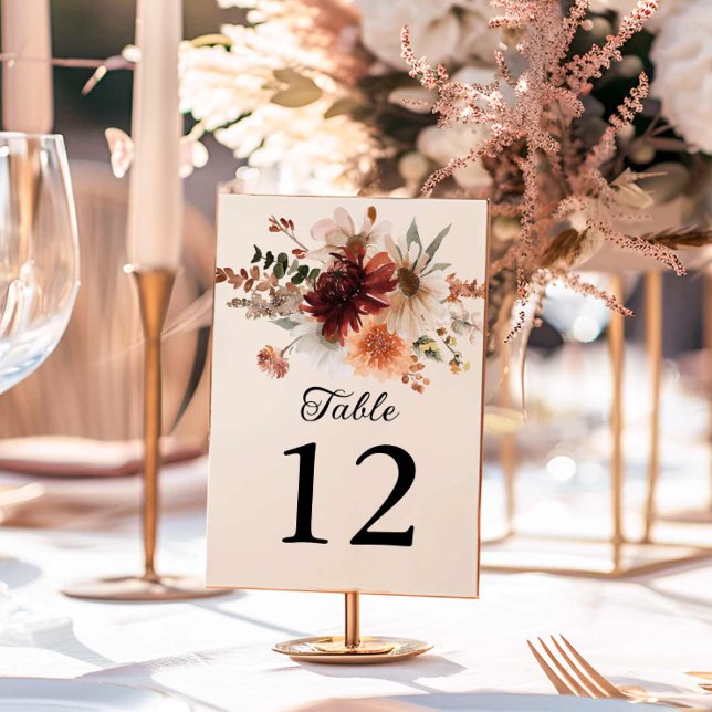 Numeração De Mesa Boho Burgundy - Casamento Floral (Boho Fall Wedding Table Numbers)