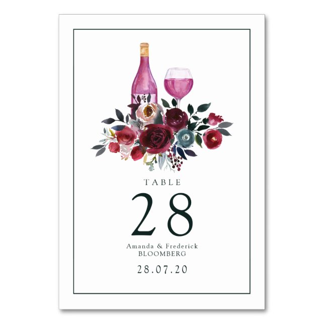 Numeração De Mesa Boho Burgundy e Provando de vinho Marinho (Frente)