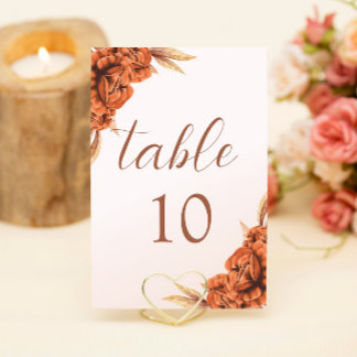 Numeração De Mesa Boho Burnt Orange Floral Terracotta Casamento