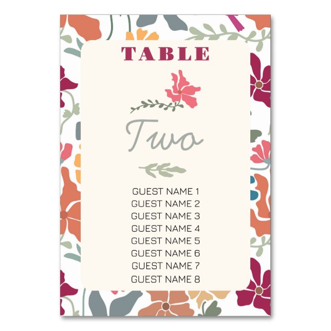 Numeração De Mesa Boho Chic Floral Casamento Retro Meados do Século (Frente)