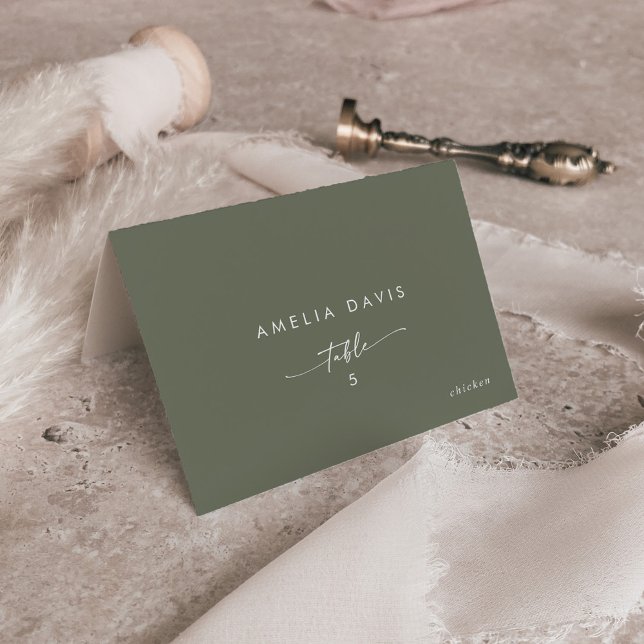 Numeração De Mesa Boho Chic Olive Green - Nome de Convidado (Criador carregado)