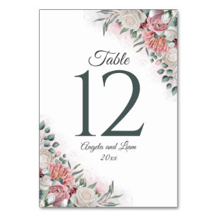 Numeração De Mesa Boho cor-de-rosa empoeirado floral com hortaliças