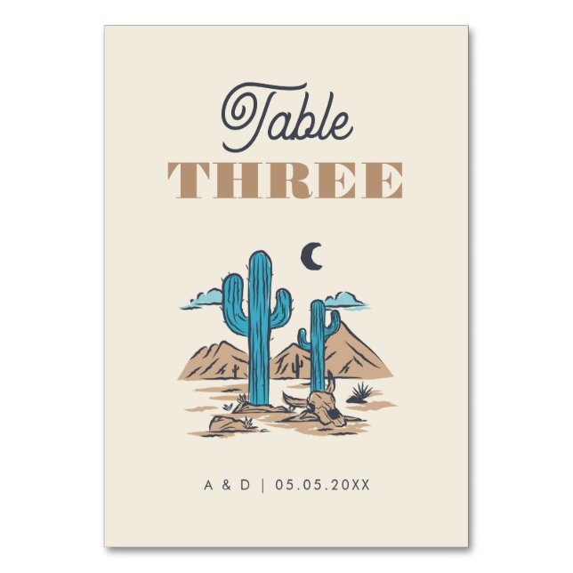Numeração De Mesa Boho Desert Cactus Arizona Wedding Table Number (Frente)