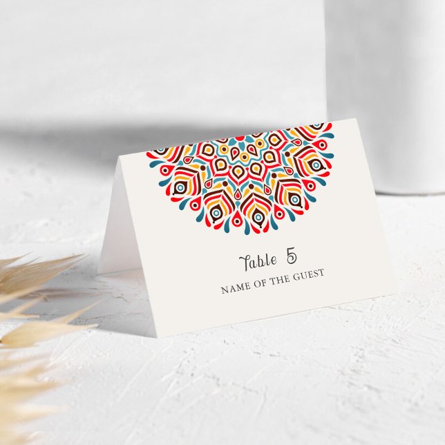 Numeração De Mesa Boho Ethnic Floral Mandala Wedding Place Card (Criador carregado)