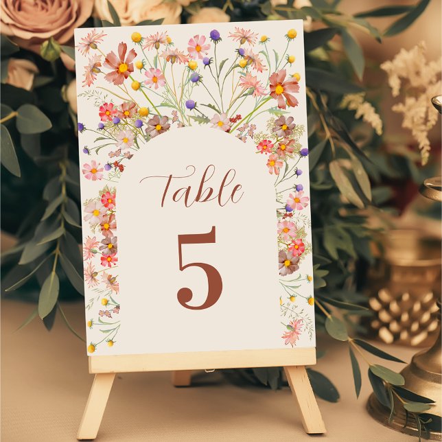 Numeração De Mesa Boho Fall Wildflower Arch Beige Casamento (Boho fall rustic wildflower Floral arch burnt orange and beige Wedding table number card Elegant )