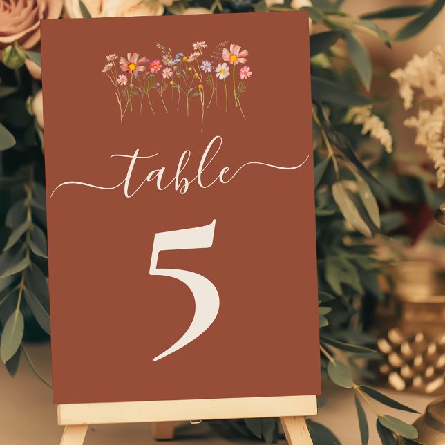 Numeração De Mesa Boho Fall Wildflower Terracotta Wedding (Boho fall Wildflower floral terracotta rust tan beige Wedding table number cards)
