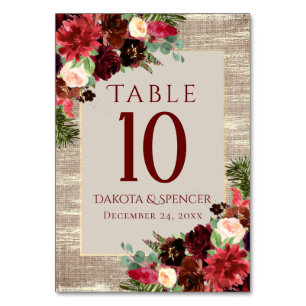 Numeração De Mesa Boho Floral Floral Burgundy Dourado Russo de Natal