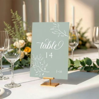 Numeração De Mesa Boho Floral Sage Calliografia Verde