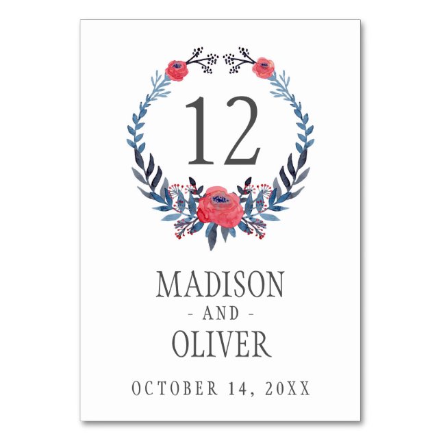 Numeração De Mesa Boho Floral Watercolor Rosas vermelhas | Casamento (Frente)