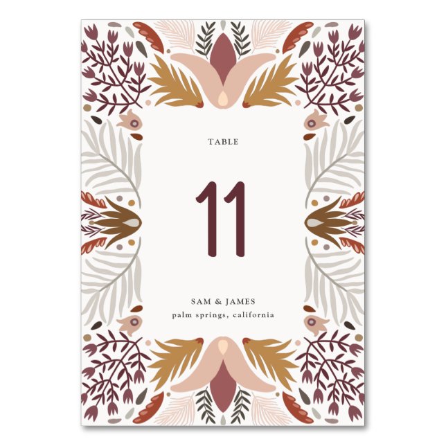 Numeração De Mesa Boho Folk Botanical Border Frame Wedding (Frente)