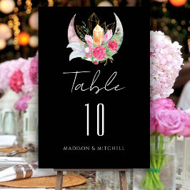 Numeração De Mesa Boho Lua Cristais Penas Flores Rosa Casamento 