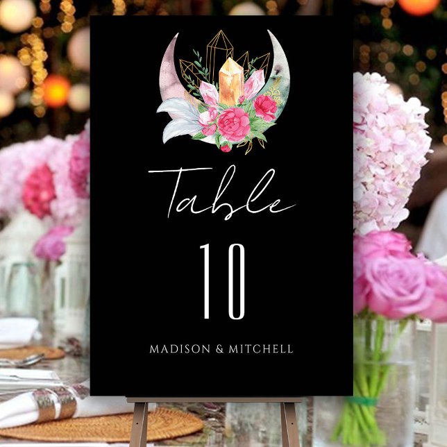 Numeração De Mesa Boho Lua Cristais Penas Flores Rosa Casamento  (Criador carregado)