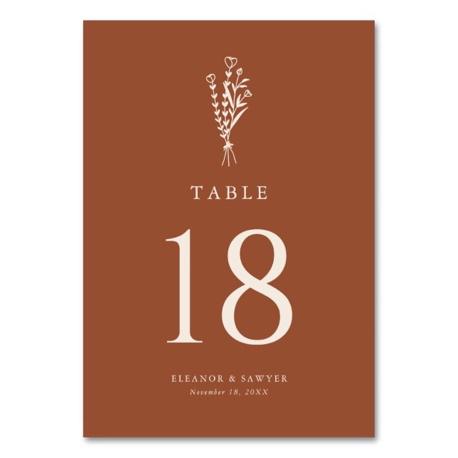 Numeração De Mesa Boho Minimalist Botanicals Terracotta Wedding (Frente)