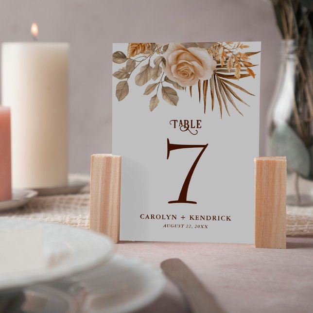 Numeração De Mesa Boho Neutral Acentos Florais Elegante Casamento (Criador carregado)