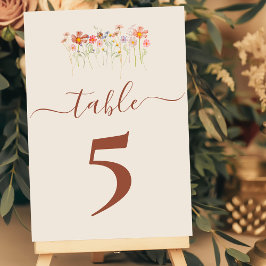 Numeração De Mesa Boho Outono Flores Silvestres Bege Terracota Casam