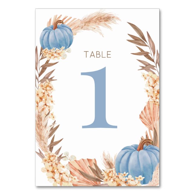Numeração De Mesa Boho Pampas blue Pumpkin Table number (Frente)