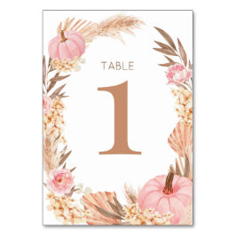 Numeração De Mesa Boho Pampas pink  Pumpkin Table number