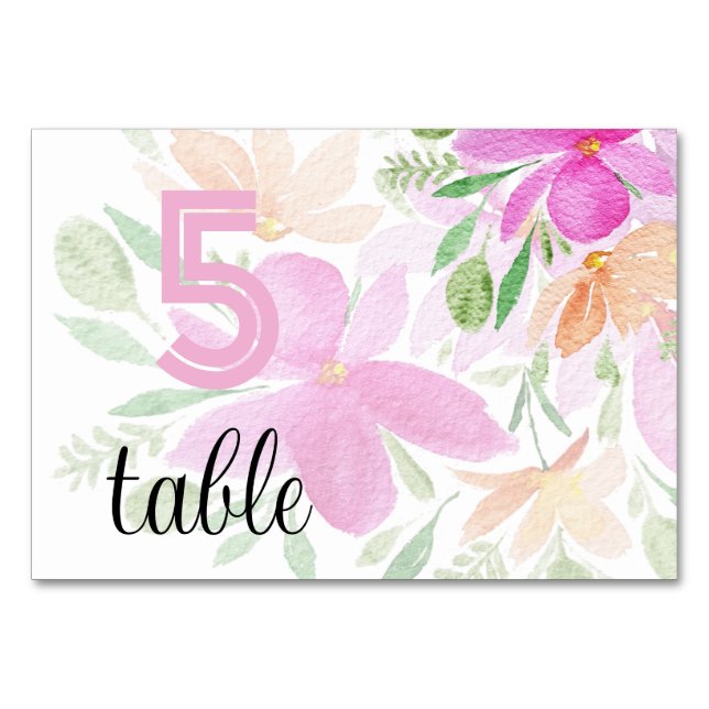 Numeração De Mesa Boho Pink Floral Watercolor Moderno (Frente)