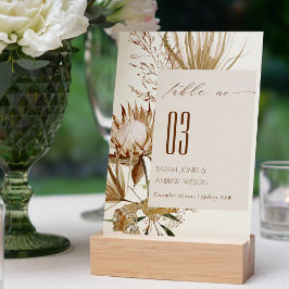 Numeração De Mesa Boho Protea Ivory Dry Palm Casamento Floral