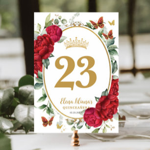 Numeração De Mesa Boho Red Peonies Borboletas Florais Quinceanera