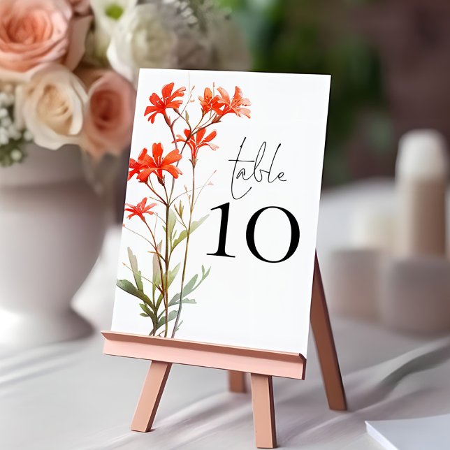 Numeração De Mesa Boho Red Wildflower Script Wedding (Criador carregado)