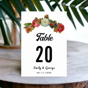 Numeração De Mesa Boho Rosas vermelhas Brancas Floral Casamento Eleg