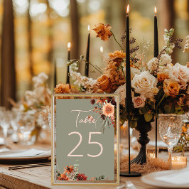 Numeração De Mesa Boho Rust & Neutral Queda Floral Verde