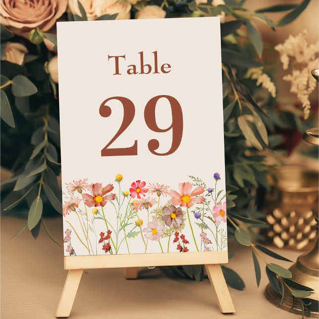 Numeração De Mesa Boho Rustic Wildflower Beige Wedding (Boho fall rustic Wildflower floral beige and burnt orange Wedding table number card Country meadow )