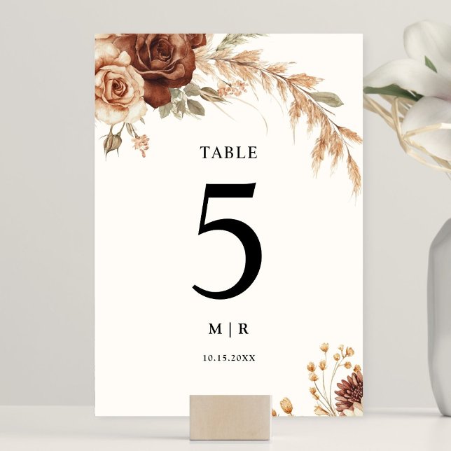 Numeração De Mesa Boho Rusty Terracotta Casamento Floral (Criador carregado)