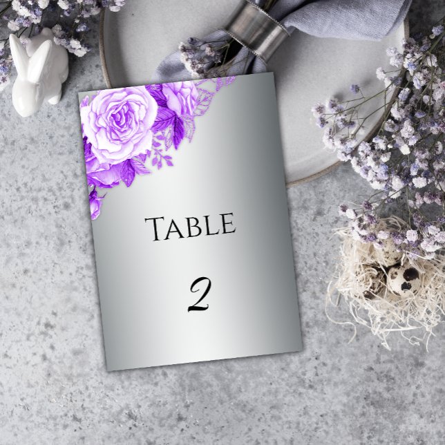 Numeração De Mesa Boho Silver e Rosas Roxos Casamento (Criador carregado)