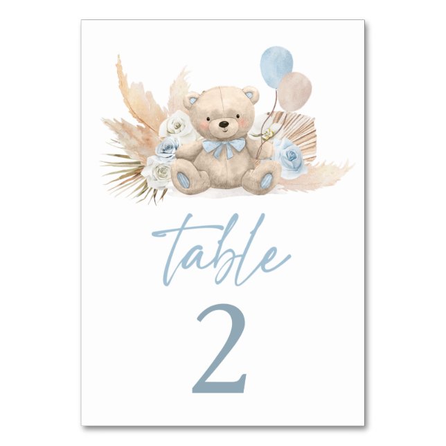 Numeração De Mesa Boho Teddy Bear Boy Blue Bprecoce Chá de fraldas d (Frente)