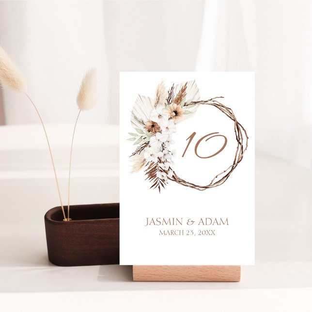 Numeração De Mesa Boho Terracotta Brown Casamento Floral Seco (Boho Terracotta Brown Dried Floral Wreath Wedding Table Number)