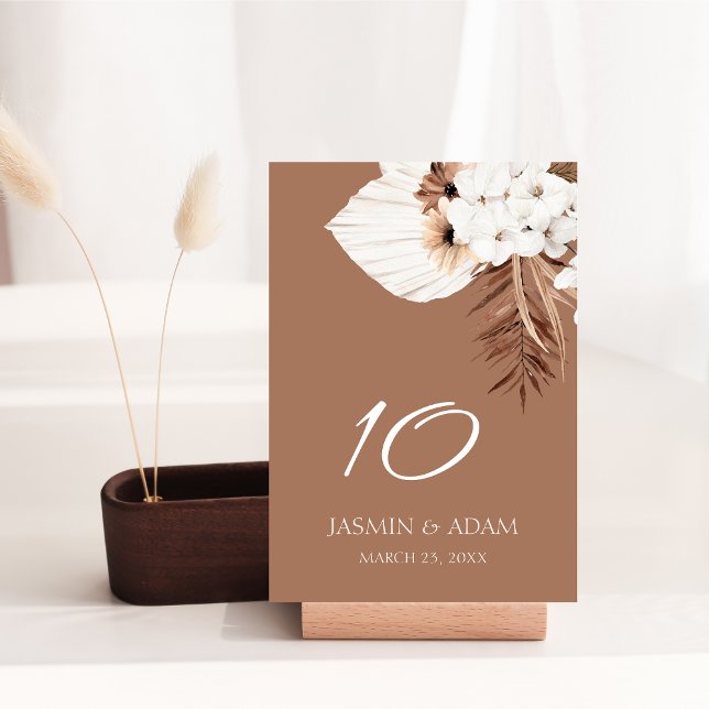 Numeração De Mesa Boho Terracotta Brown Pampas Grass Casamento Flora (Boho Terracotta Brown Pampas Grass Floral Wedding Table Number)