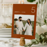 Numeração De Mesa Boho Terracotta Foto de Casamento Minimalista<br><div class="desc">Números da Tabela de Fotos de Casamento Minimalista Boho Terracotta</div>