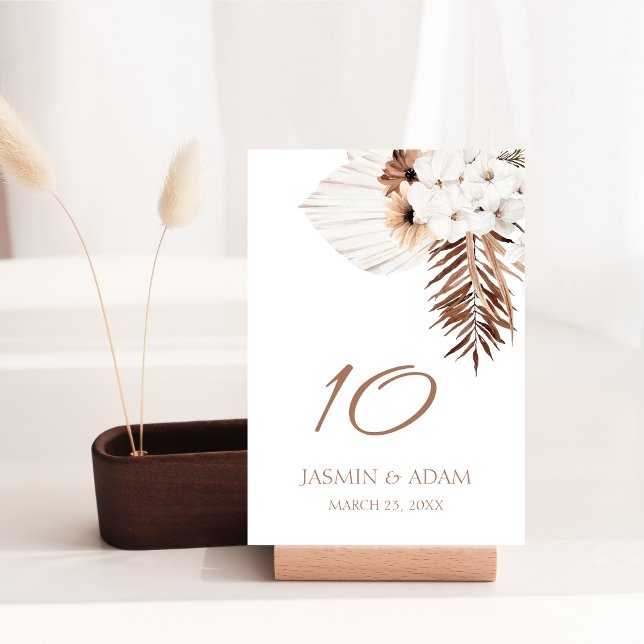 Numeração De Mesa Boho Terracotta Pampas Casamento de Orquídea de Gr (Boho Terracotta Brown Pampas Grass Floral Wedding Table Number)