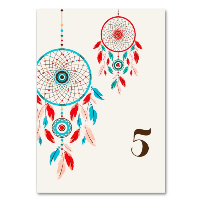 Numeração De Mesa Boho Tribal Feather Dreamcatcher Weding (Frente)