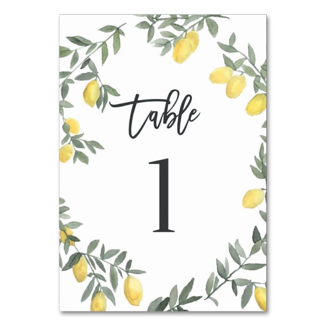 Numeração De Mesa Boho Watercolor Lemon Wreath Mesa 1 (Frente)