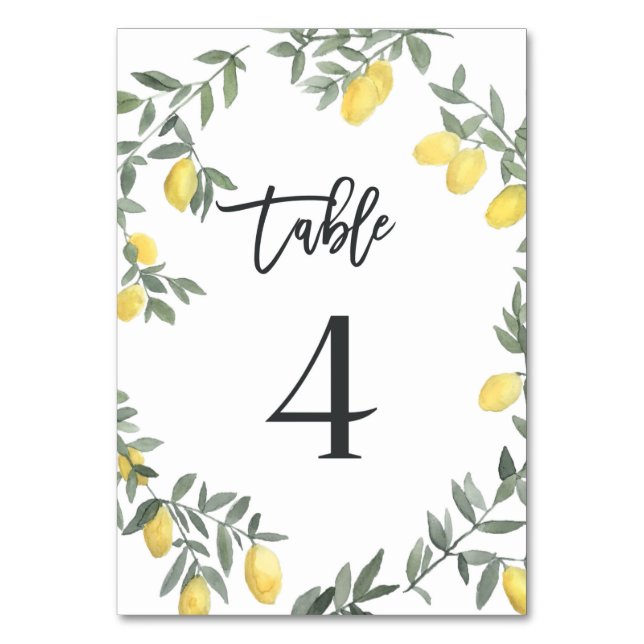 Numeração De Mesa Boho Watercolor Lemon Wreath Mesa 4 (Frente)