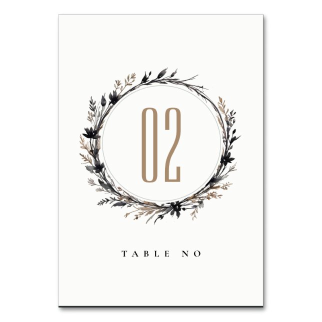 Numeração De Mesa Boho Wildflower Black Brown Fall Wreath Casamento (Frente)